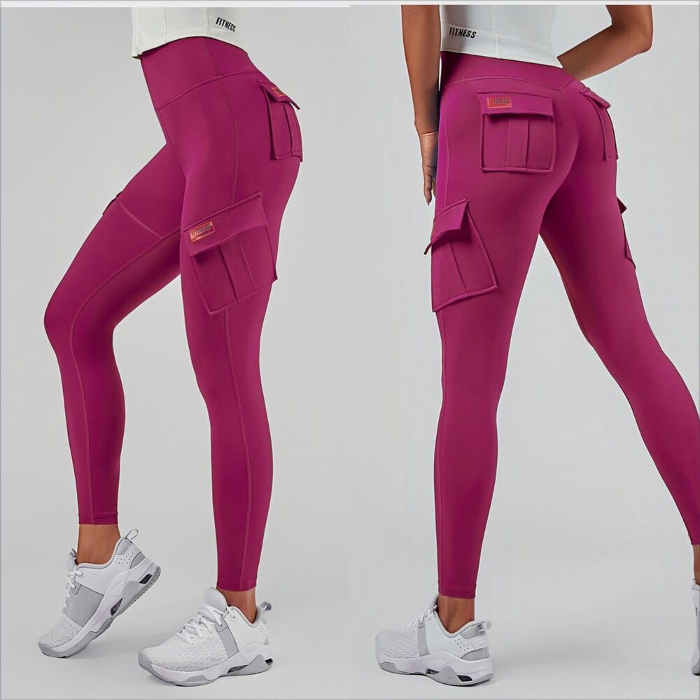 Firm Abs Solo Cargo Leggings Size Small Carmine Pink Athletic Gym Workout